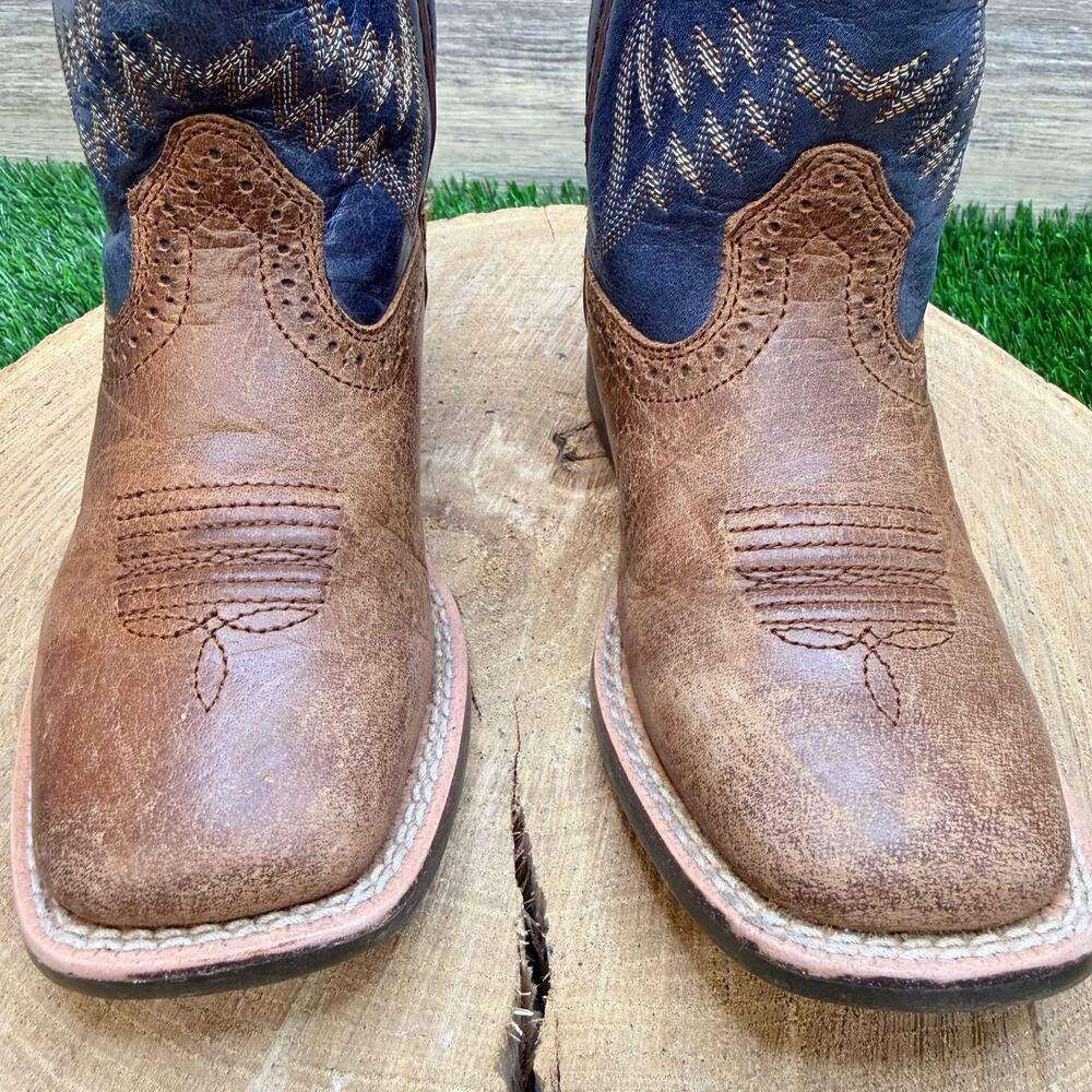 Ariat Youth - Size 10.5 - Brown / Blue Square Toe  Cowboy Boots 10021591 - Picture 2 of 10